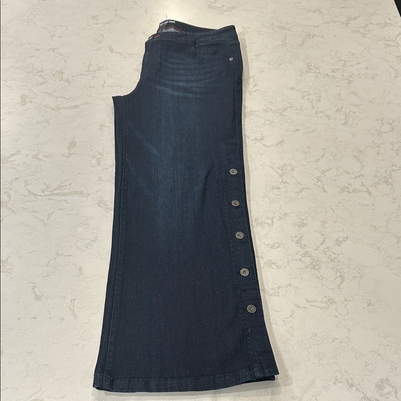 Peace Love World Regular Wide Leg Jeans with Side Buttons Womens Dark Blue Jeans - Picture 10 of 16